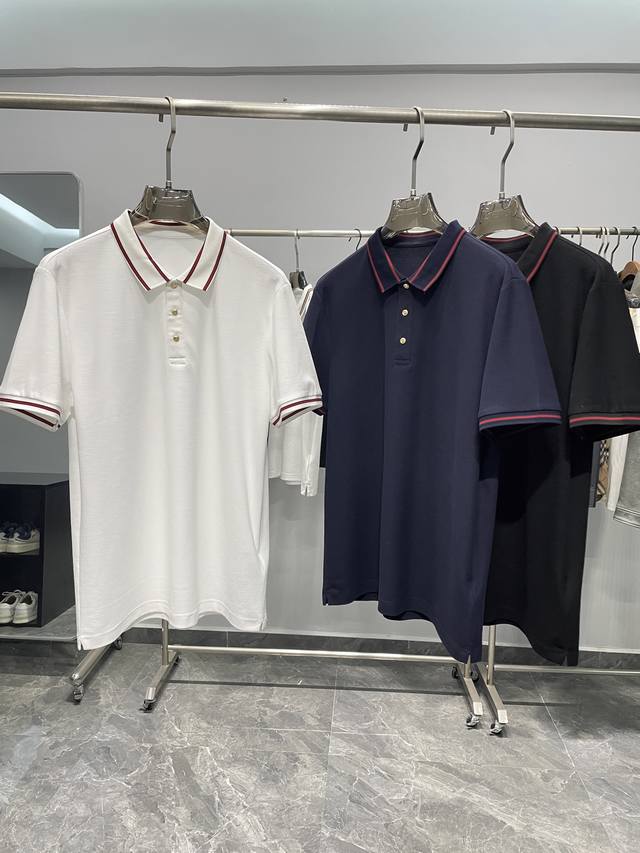 Kailai A26-Gu25Ss春夏新款珠地网眼棉布纯色翻领短Tee，男士拼色条纹领休闲短袖Polo衫！贸易公司渠道稀出，领先官网发售！一款专为追求品质与时尚