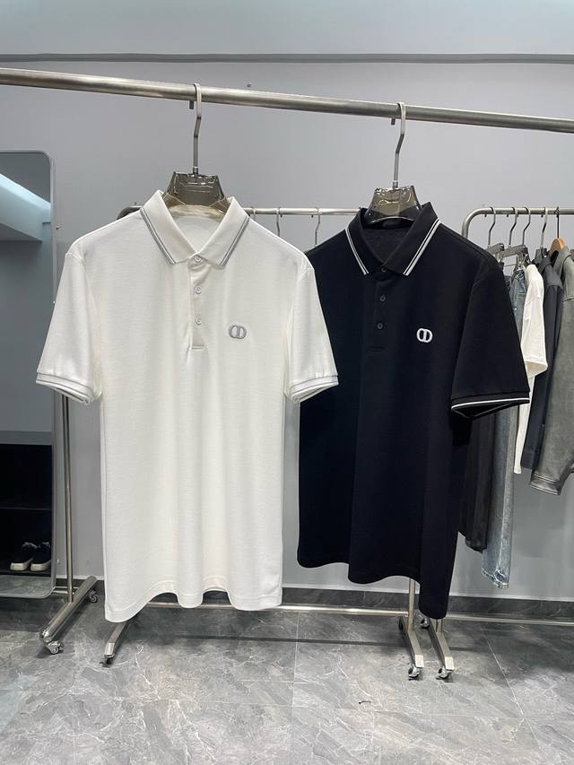 Kailai A26-Cd25Ss春夏新款珠地棉布条纹翻领短Tee，男士经典Cd刺绣标识商务休闲短袖Polo衫！D家全新一季高端重磅级臻品，属于明星级的一款单品