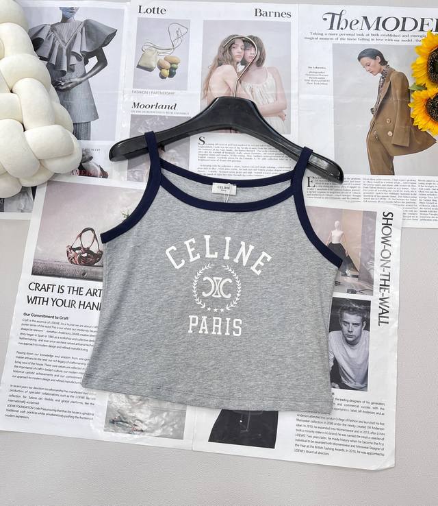 Celine 25Ss麦穗字母印花背心春夏新品绝绝子、字母背心太了！这件Top闭眼入 万能百搭 时髦洋气、露腰又显瘦！上身效果惊艳 好看到爆炸！！整件采用德国进