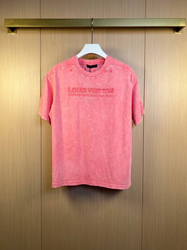 Lv 25Ss新款 扎染水洗罗纹刺绣字母短袖T恤 尺寸：Xs-L