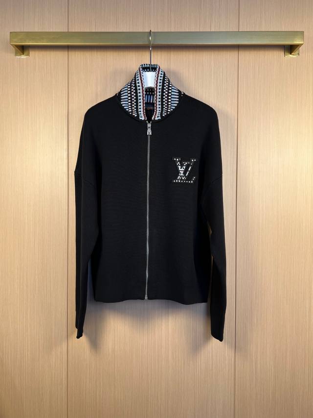 Lv 2025Fw新款外套彩色格纹衣领有机棉针织飞行员夹克 尺码：S-Xl