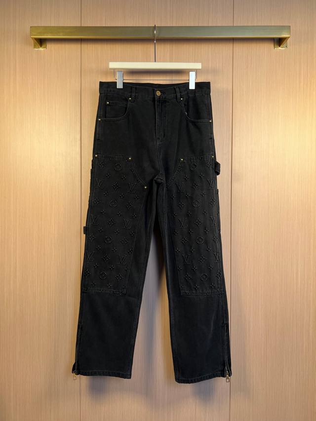 Lv 25Ss 双边压花浮雕牛仔裤 长裤黑色 30-36