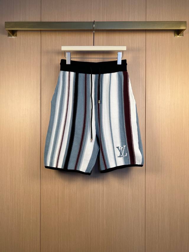 Lv 25新款五分裤短裤 有机棉竖条纹钩针编织绣花 S-Xl
