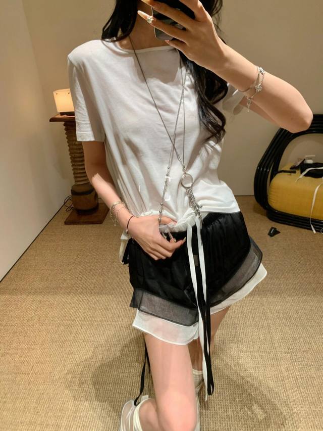 25Ss春夏Ann Demeulemesster 暗黑系双层拼接短裤 高品质蕾丝拼接。Smlp ：黑色