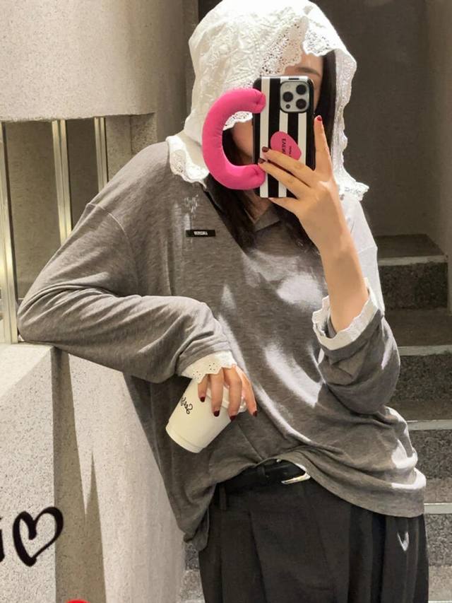 25Sslacerta天丝羊毛蕾丝拼接上衣大大的巫师蕾丝帽Smlp ：灰、白