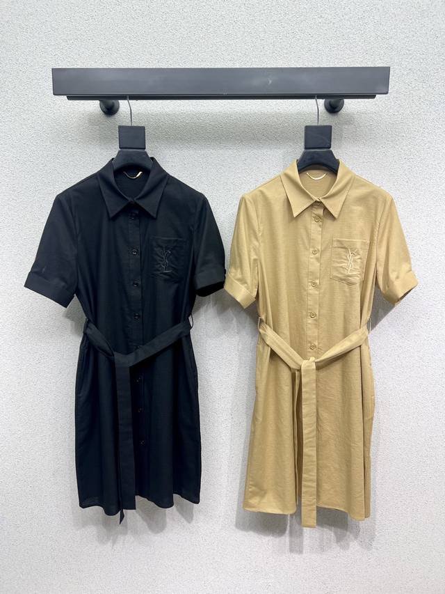 圣罗兰衬衣风短袖连衣裙 干练利落时髦有致 日常穿搭推荐款 细节感在线 提升气质感必备单品 高品质 两色 尺码Sml