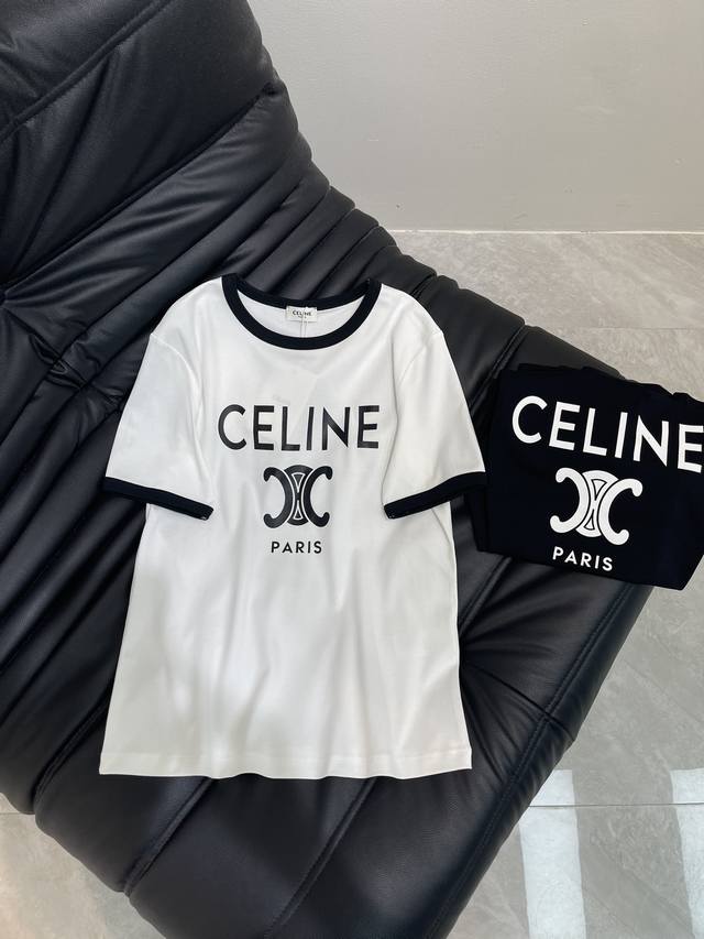 Celin*经典款撞色领凯旋门字母短袖T恤 采用纯棉面料 面料柔软舒适 撞色设计 印花字母Logo工艺 版型微宽松 车工走线平整细腻 完美细节处理 高品质√高版