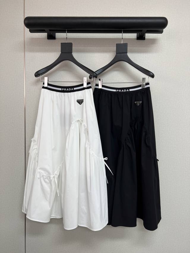高品质Pard*25年夏季新款半裙 小蝴蝶结搭配 高织带腰身线条Logo 搭配三角牌更显高级 黑色白色Sml