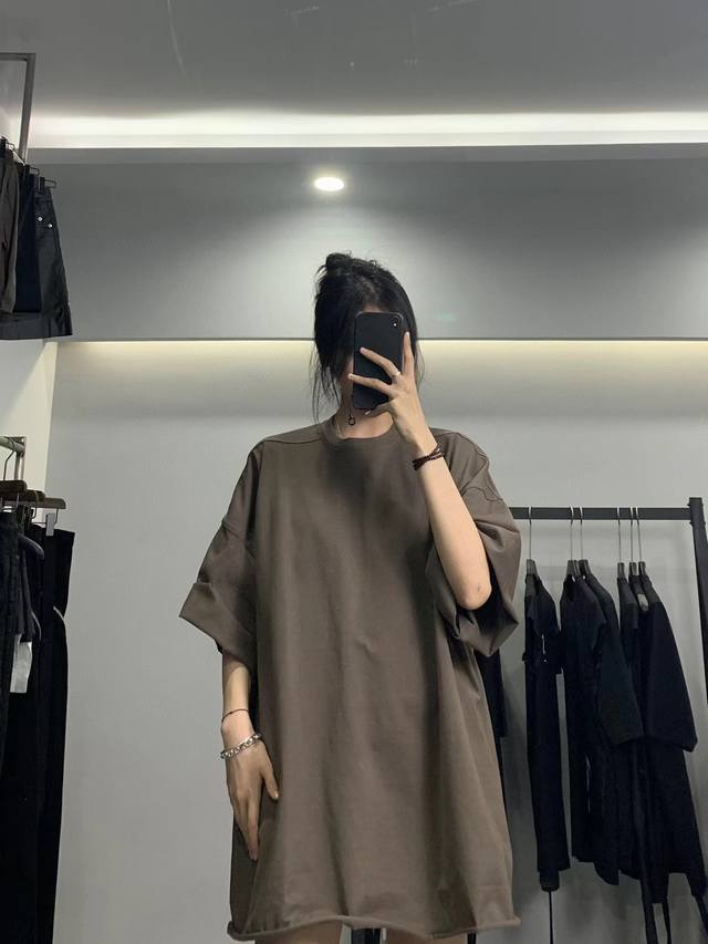 Rick Owens 2025夏季新款加厚平纹面料大版型洗水卷边纯色宽松五分半袖Tee 男女适用 Yb品质 四色 均码