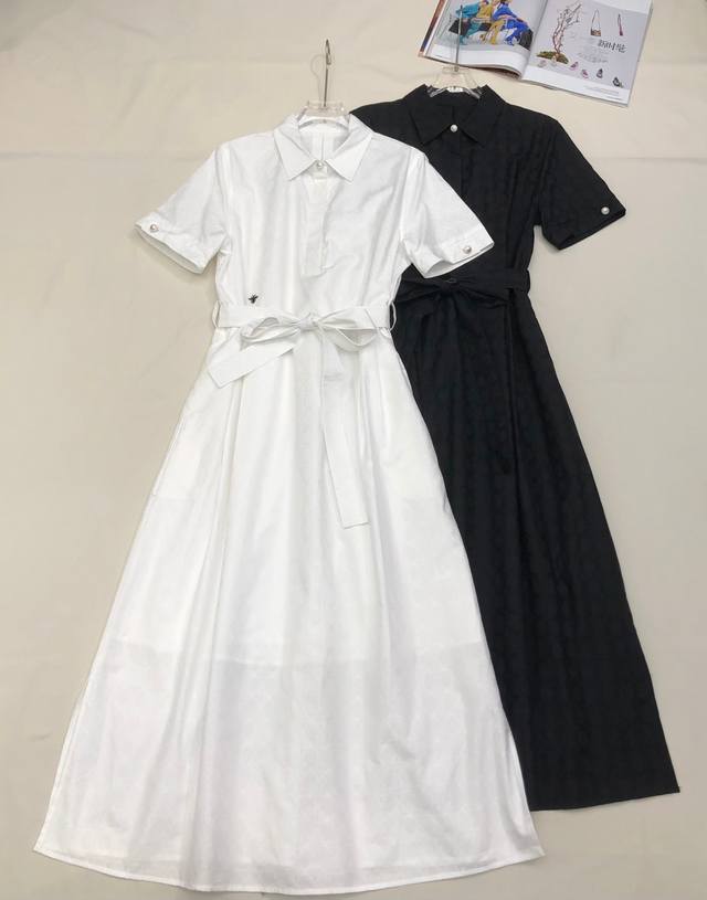 Io* 25Ss新款翻领连衣裙 纯棉菱格提花面料 小蜜蜂刺绣装饰 气质款 高品质 两色三码Sml