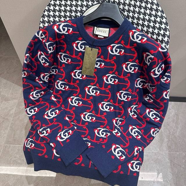 Guccl古驰 Gucci 古驰毛衣针满身字母G织衫宽松版本 山羊毛原料纱线 客供进口毛衣面料 7针进口编织机制造 颜色定染 优质重磅高品 抗静电性与伸缩性及保