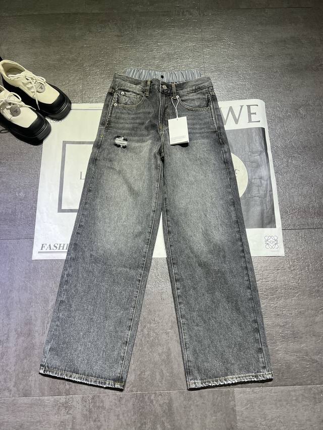 Pp 新品 Acne Studi**女士 错视复古牛仔风脏脏裤直筒长裤裤子出货，做旧质感，双腰设计，上身酷帅酷帅哒，高版本，现货Sml
