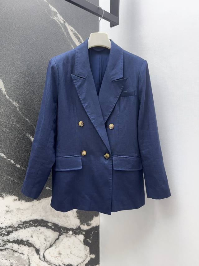 Max 25Ss 春夏新品复古老钱风亚麻西装外套 明线工艺枪驳领剪裁 经典双排扣设计极简主义奢华不简 高智感时髦穿搭 上身干练优雅气场女神Style 高级大气版