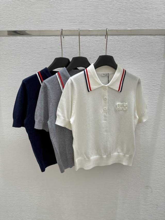 M家 夏季新款 翻领针织短袖 颜色：宝蓝色 灰色 白色 尺码：36.38.40