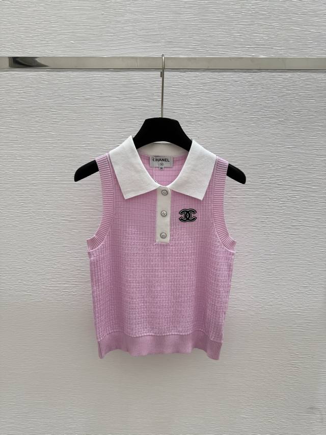 Ch家 夏季新款 翻领针织背心 颜色：粉色 尺码：36.38.40