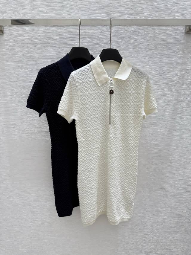 L家 夏季新款 纯色拉链针织连衣裙 颜色：白色 宝蓝色 尺码：36.38.40