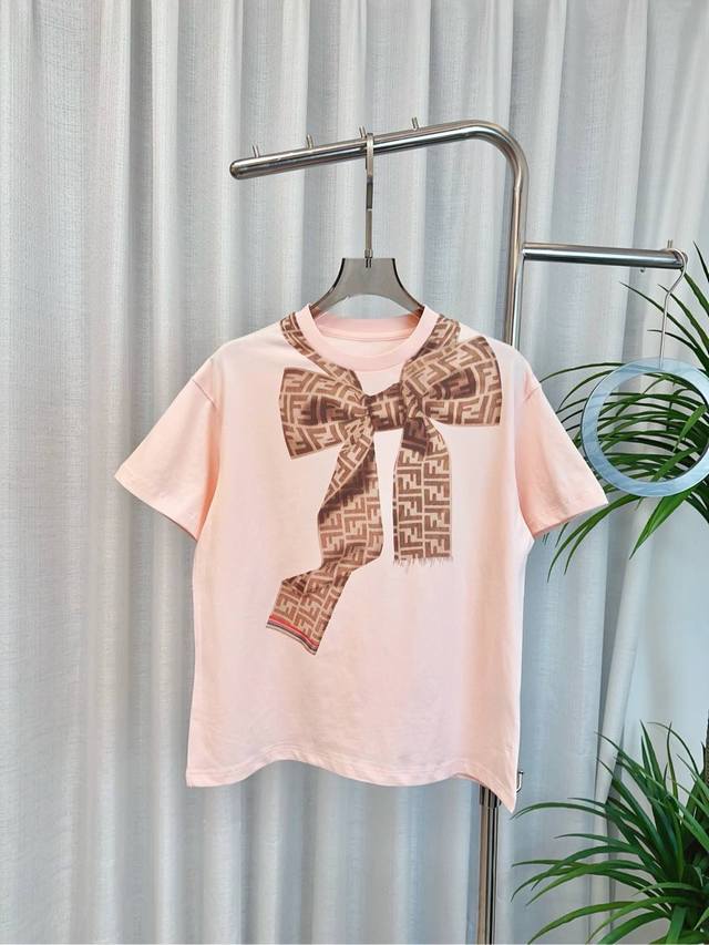 Fen*I新款重工立体印花徽标Logot-Shirt 定制纯棉面料 克重高 舒适透气 工艺性强 精致洋气 需要主唛吊牌请下单备注 最高品质 欢迎对比 粉色 Sm