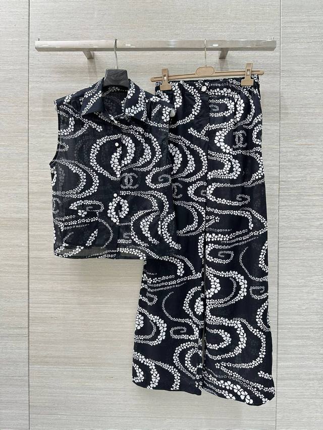 爆单推荐高端品质25新品Coco Beach沙滩系列“灵蛇”图腾花瓣波浪纹印花长裤！气质休闲风可甜可盐！原版定制肌理感纺织印花薄纱丝棉面料，Logo贝壳扣绝美！