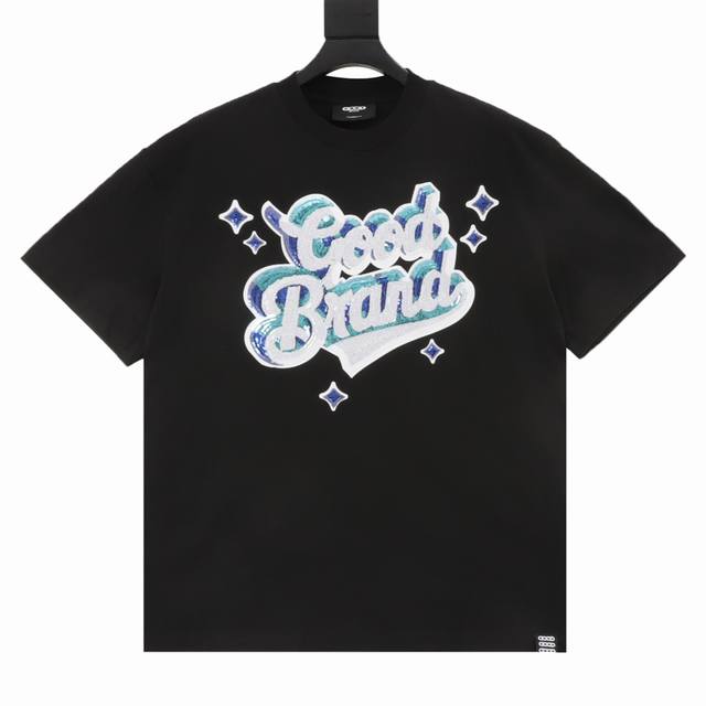 Goodbrand 立体星星亮片轻奢时尚高级感短袖T恤 男女同款 350克重面料 颜色：黑色 白色 尺码：S-Xl
