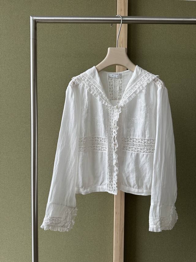 Ys ｜New Summer Collection 100%亚麻刺绣镂空提花 很重工的衬衫外套 海军领太爱了 Sml