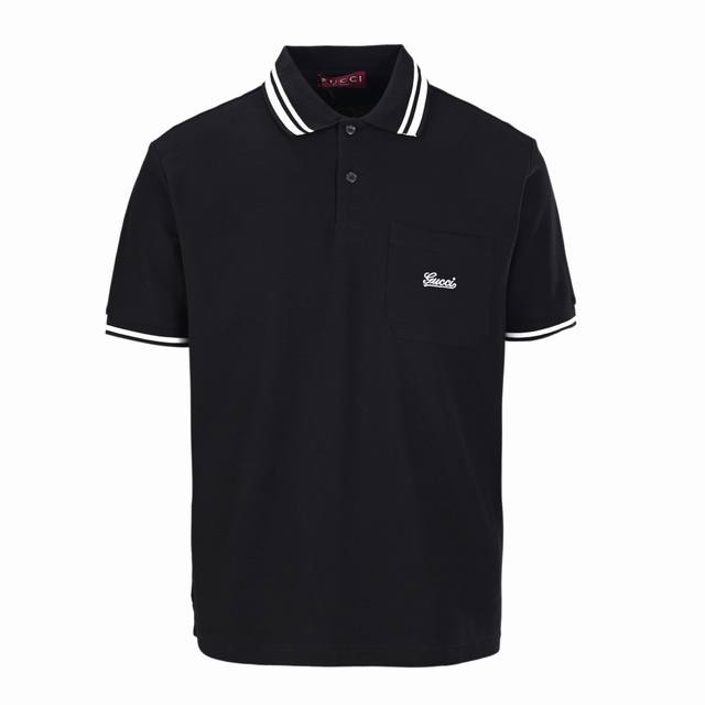 高版本 Gucci古驰Guc 刺绣口袋短袖Polo衫 原版6100购入开发，面料采用 G原版定制全棉，胸前进口机签名版刺绣，签名字体绣花，贴口袋工艺，上身立挺，