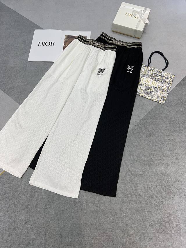 高品质Dior2025早春新款休闲长裤定制人丝提花Logo面料蝴蝶绣花硅胶Logo牌牌装饰提花橡筋腰头有里布设计宽松版型身上超级好看高品质白色黑色Sml