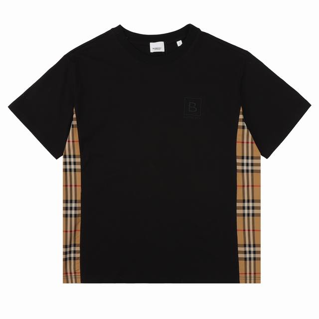 Burberry 巴宝莉 胸前B标刺绣格纹拼接短袖 Size：S-L