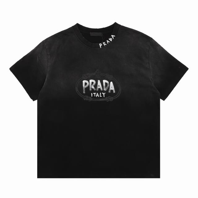 Prada 普拉达 手绘字母水洗圆领短袖 Size：S-L