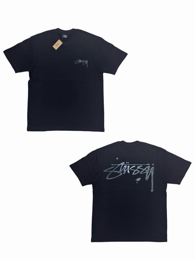 S274# Stussy Ss23 夏季系列 Mercury Tee 水银效果字母Logo印花圆领短袖T恤 男女同款 采用圆筒无缝工艺 原版工艺 衣服侧面没有缝