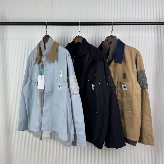 K31# 顶级版本 Sacai X Carhartt Wip Fw23 联名系列 Fw23 宽松休闲假两件拼接夹克工装外套 男女同款 自带热度的明星同款卡号特夹