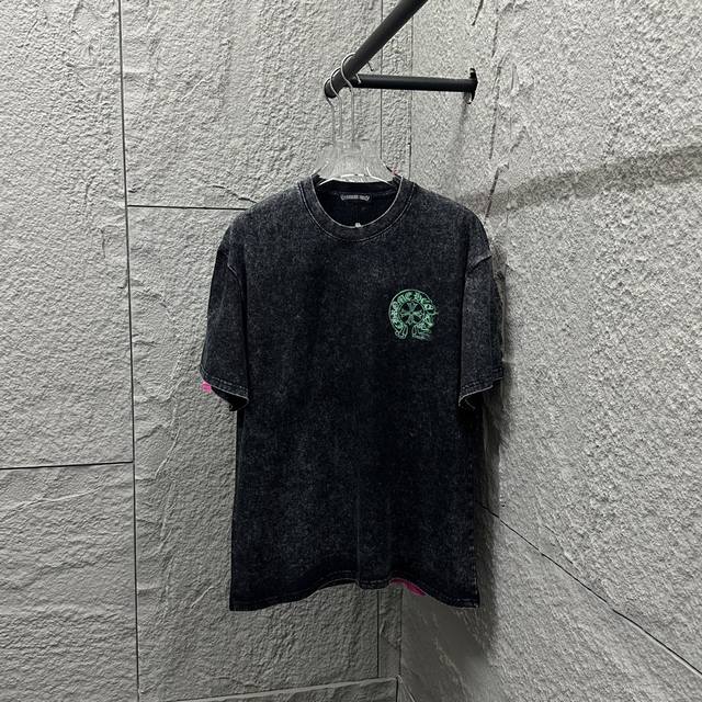 Ch* 克罗心* 2025春夏季新款 雪花做旧洗水复古圆领短袖 胸前后Logo 马蹄印花 定制面料 短袖T恤 男女同款 尺码：S M L Xl Xxl 颜色：雪
