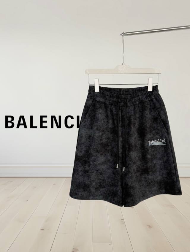 高品质] Balenciaga巴黎世家，2025夏季新款经典洗水喷马溜短裤体闲五分裤，可乐字母刺绣Logo工艺， 区别市场普通版本，实打实重磅400克毛圈面料，