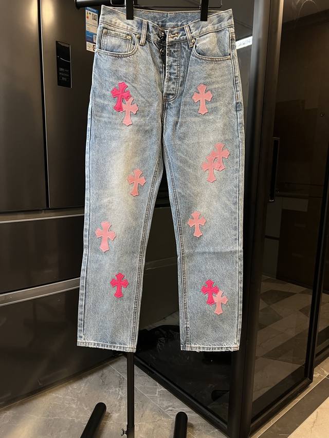 隔天 Chrome Hearts 克罗心 25Fw Ch经典蓝拼粉皮十字架牛仔裤 蓝 Size：28 30 32 34 36 S-Xxl对应 详细尺码可查图9