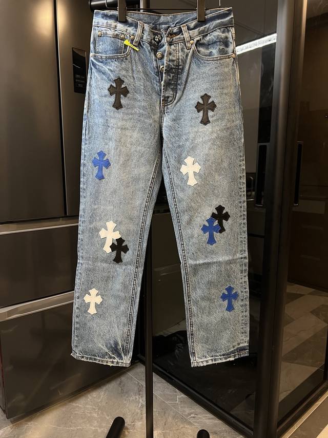 隔天 Chrome Hearts 克罗心 25Fw Ch经典黑白蓝拼皮牛仔裤 蓝 Size：28 30 32 34 36 S-Xxl对应 详细尺码可查图9