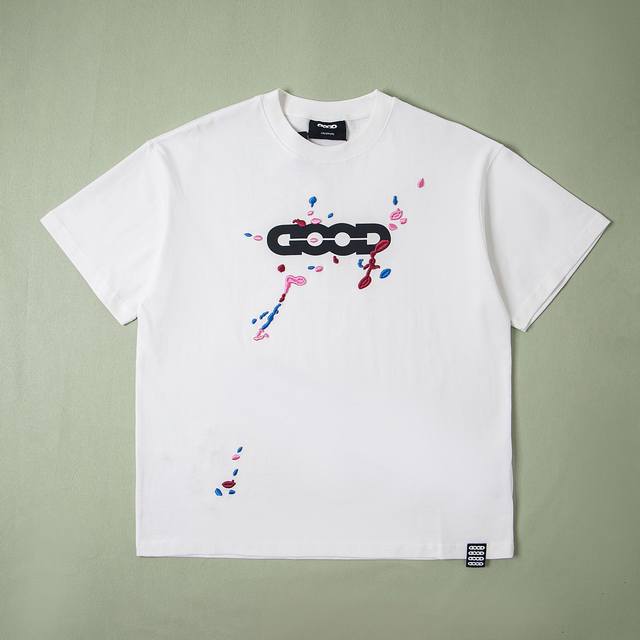 纯原配套 Goodbrand 春夏Colorjumping两色衬衫短袖T恤黑白圆领Good短袖 烫图绣花工艺 全套辅料细节 Yb内置洗衣袋 还原1比1 男女同款