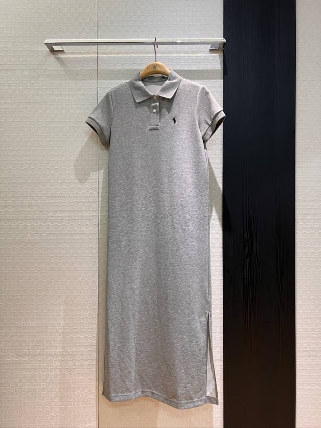 新款小马珠地棉Polo长裙 极简主义裙摆开叉 慵懒休闲 度假减龄 修身显瘦 藏青灰色白色 Sml