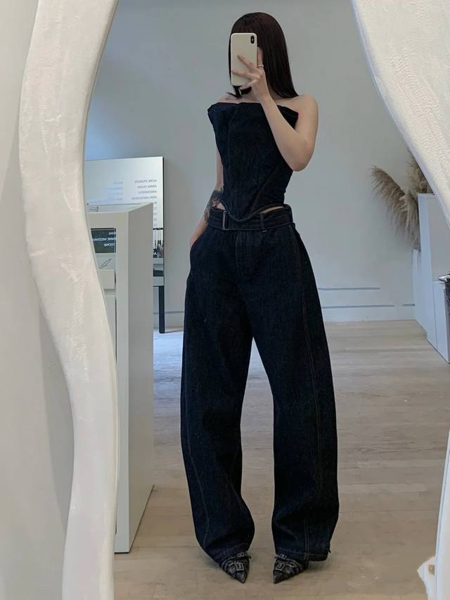 Magda 腰带宽松牛仔裤！棉 Sml