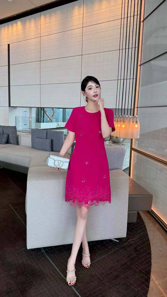 连衣裙 爆款新品上新啦高级女装法式镂空绣蝴蝶赫本连衣裙黑色 玫红S-3Xl