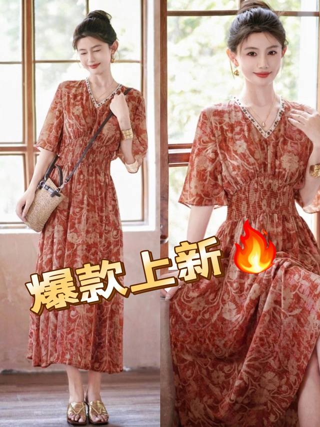 连衣裙 爆款上新！闭眼入！高级感100%天丝亚麻印花时光花圃大方得体连衣裙！领口定制花边！海边度假风！超美超好看！图色四码Smlxl