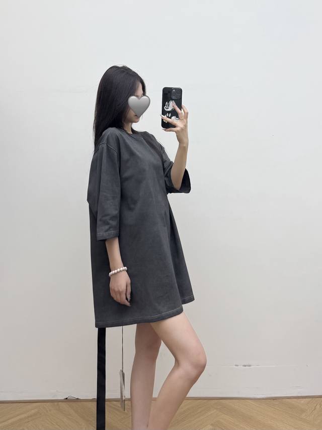 Rick Owens 2025夏季新款水洗重工做旧工艺短袖T恤男女同款 深灰色 码数Smlxl，