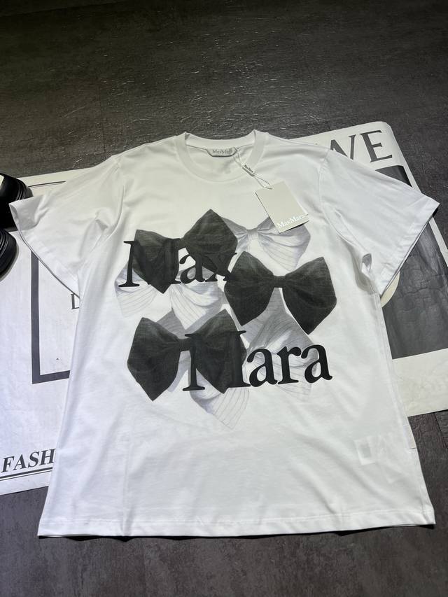 Pp 原版开发Maxmar**2025早秋新品女装休闲印花圆领短袖T恤出货，大版型，男女同款，上身百搭款，认准高版本来，现货Sml