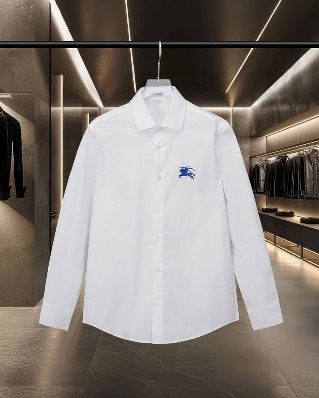 Bur 巴宝莉 Burberry爆款来袭 经典款胸前战马绣花长袖衬衫系列 2025Ss官网新款长袖 衬衫 衬衣，精美工艺 高端版本，专柜定制面料 透气舒适度高，