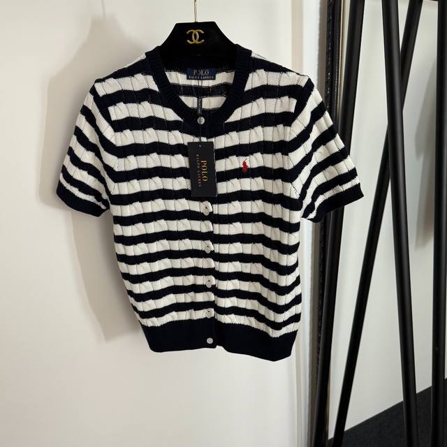 款号20253896 Polo Ralph Lauren拉夫.劳伦新款 马球刺绣条纹短袖针织开衫上衣，黑色，绿色，红色，绿色，蓝色，Sml， L码；肩宽37，胸