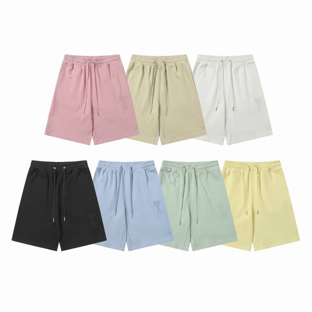 款号：522 Ami春夏短裤系列~ 重磅厚实高克重 纯棉380克重毛圈 细节到位 质量过关 支持对比 S-Xl 四个码数 颜色：黄色，天空蓝，苹果绿，粉色，黑色