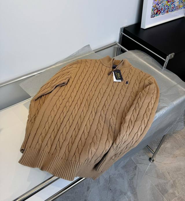 款号：L03 Ralph Lauren 拉夫劳伦经典战马小标刺绣Logo保罗Polo高领套头经典半拉链针织麻花毛衣针织衫 Size：Xs S M L 颜色：藏青
