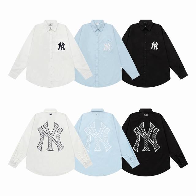 款号C02. Mlb纽约洋基队后背大Logo满印衬衫 最高版本 解锁气场专属 黑的彻底Os老花系列 雅痞拽拽的风格 真的很好看心心念念好久 很百搭 最近天气很热