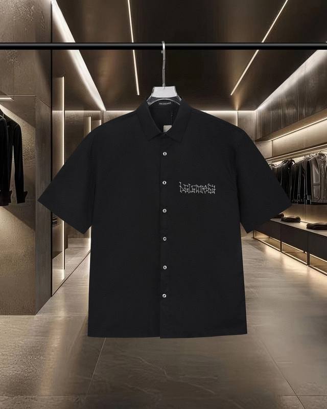 Balenciaga 巴黎 爆款来袭 几何元素线条数字图形Logo字母厚板胶印工艺短袖宽松版型衬衫 2025Ss官网新款短袖 衬衫 衬衣，精美厚板胶工艺 高端版