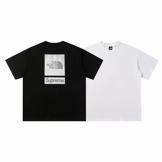 223# Supreme联名The North Face北面高品质短袖，260克双纱面料，现货可报，宽松版型，最大穿到220斤都行，码数Mlxlxxl，颜色：白