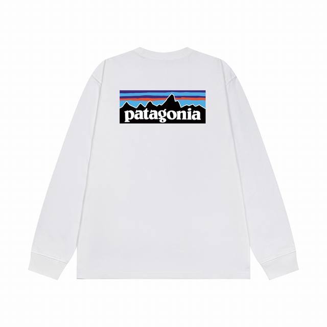 巴塔哥尼亚Patagonia经典款山脉印花纯棉长袖T恤，240克高密面料，后背印花环保再生材料，不易开裂，舒适透气，码数：Mlxlxxl，颜色：黑色，白色，灰色