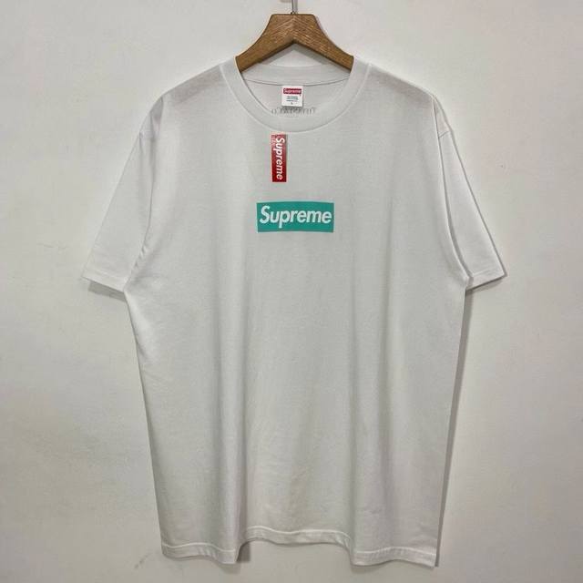 860款Supreme Week 12 Xtiffany & Co. 蒂芙尼 联名款 Box Logo Tee 圆领短袖T恤 男女同款 码数Smlxl 白色